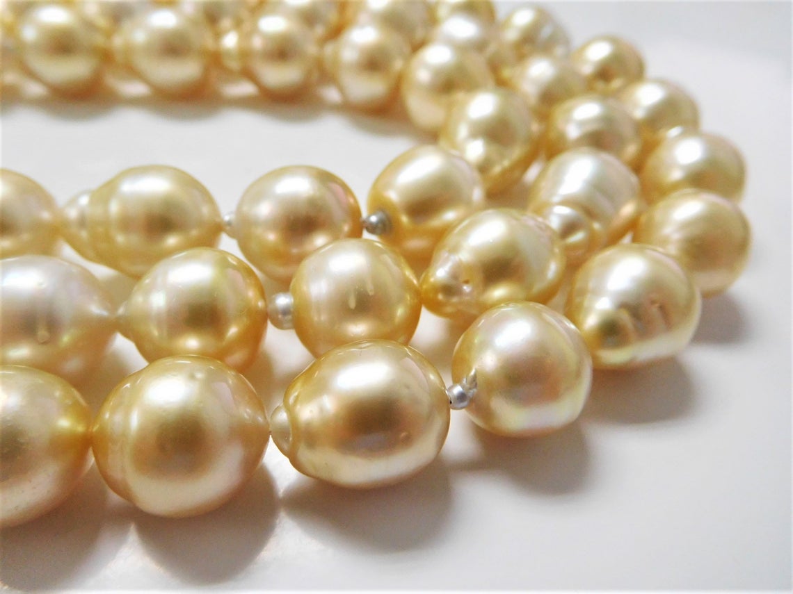 11-12 MM Golden South Sea Cultured Pearl Strand Necklace with 14k Yellow  Gold Corrugated Ball Clasp - 18 in - CBG001585
