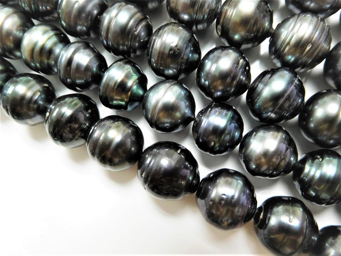 Details about   Huge 11-12mm tahitian baroque tahitian black green pearl necklace 18inch 14k 