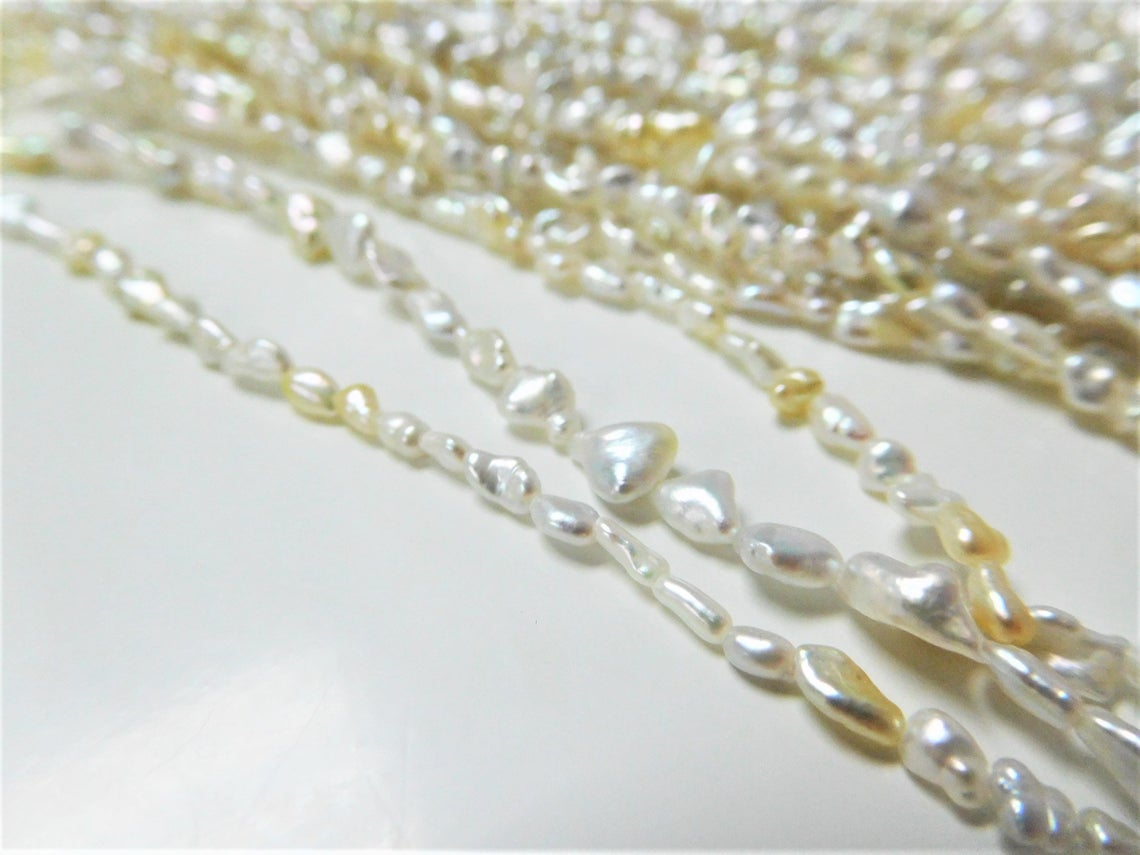 2-5mm Mix Long/Baroque White and Golden Akoya Keshi Necklace Strands ...