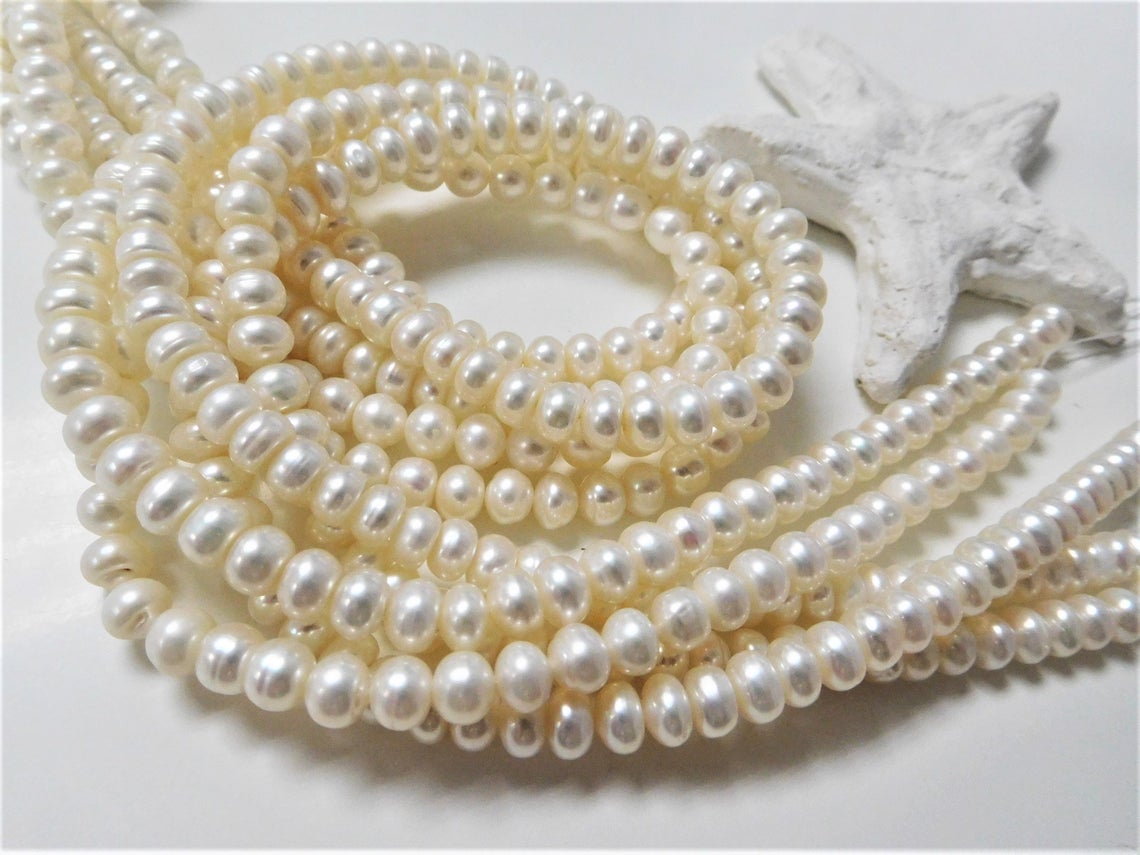 6-7mm White/Cream Button Fresh Water Pearl Necklace Strands