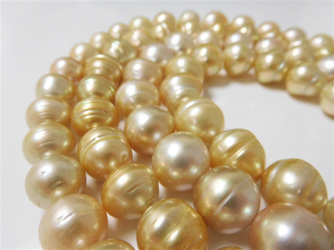 Golden south sea pearl strands, 100% Natural Colors, golden pearls, round  pearls (924)