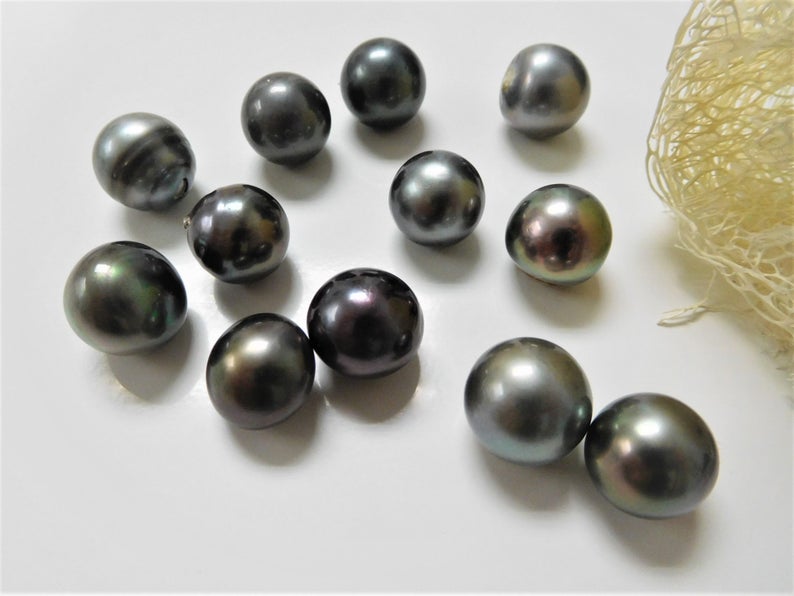 13-14mm Multi Dark/Light Near-Round/Button Tahitian Loose Pearls ...
