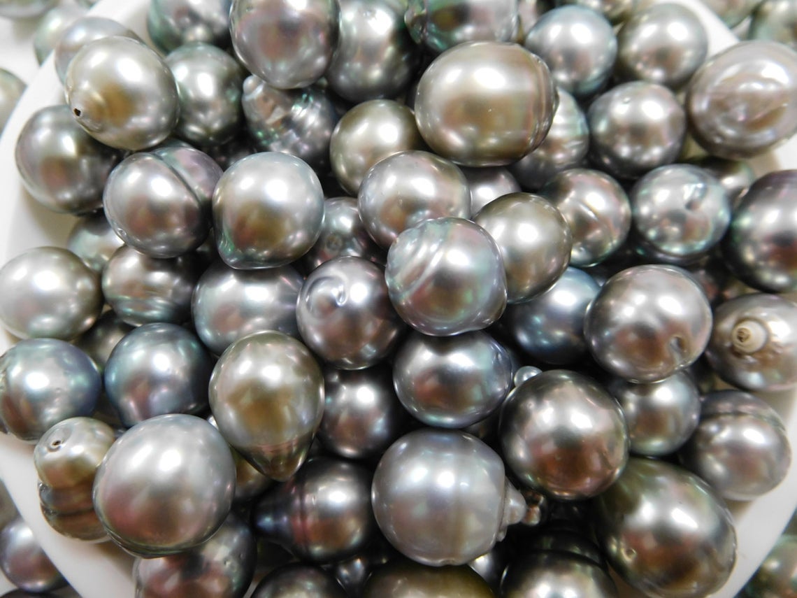 183pcs. Tahitian Silver-Gray 12-14mm Drop/Circle-Baroque Loose Pearl ...
