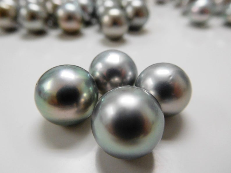 12-13mm Silver Near-Round/Fat-Button Tahitian Loose Pearls ...