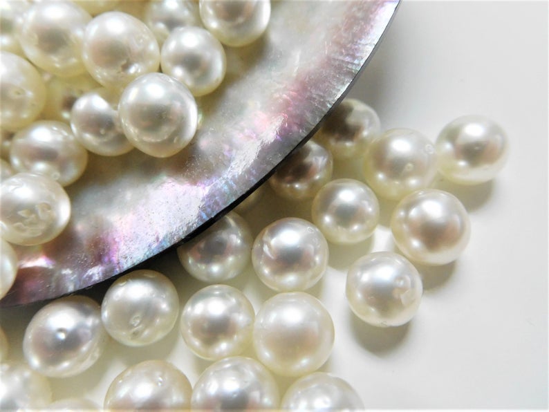 7-8mm Side Drilled Semi-Round Pearl Strands with Natural Dents